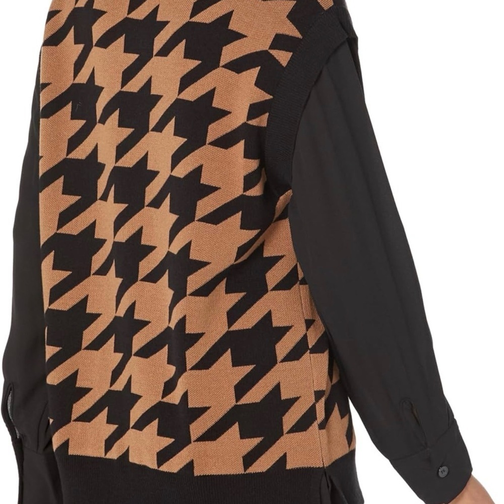 Anne Klein Womens V Neck Sweater Vest Houndstooth Large - Picture 2 of 2